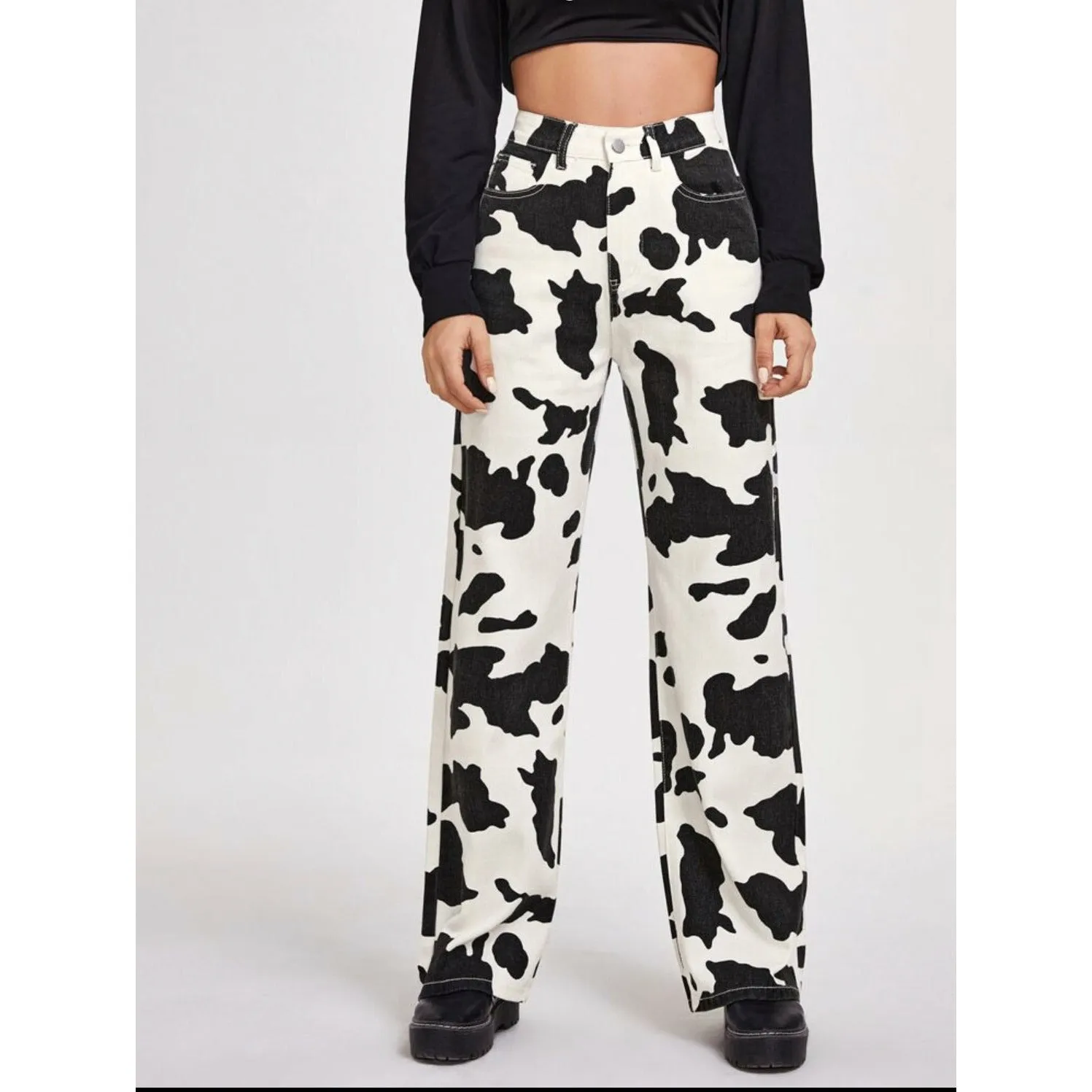 Cow Print wide Leg Jeans