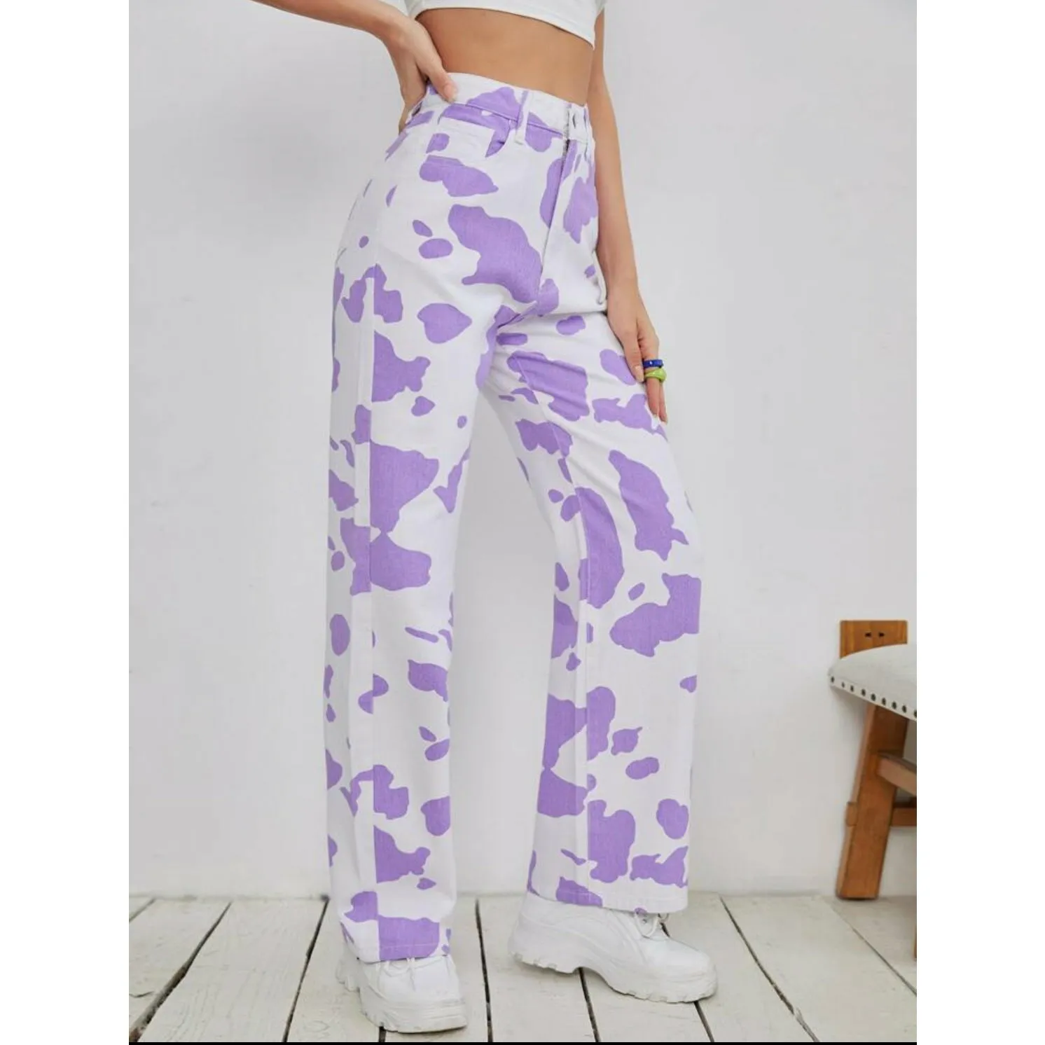 Cow Print wide Leg Jeans