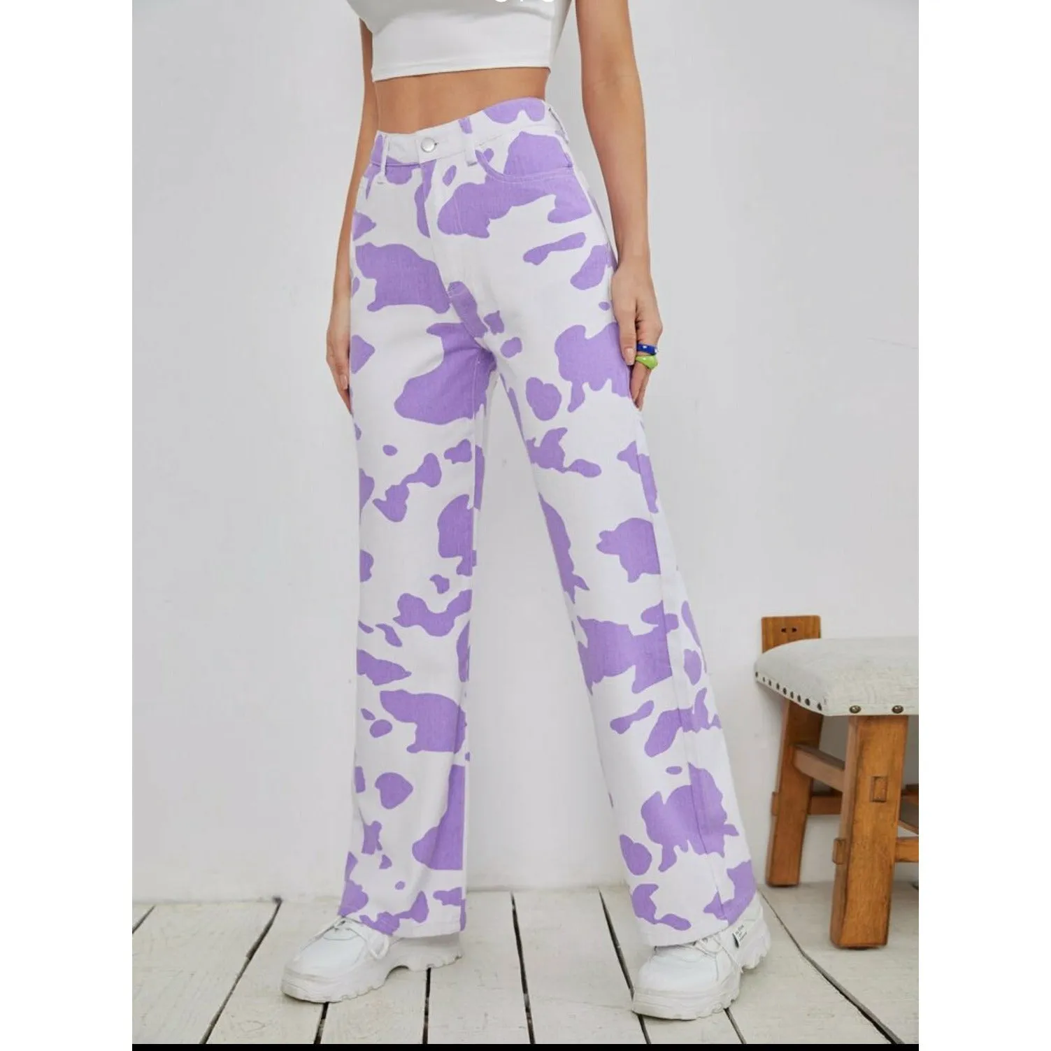 Cow Print wide Leg Jeans