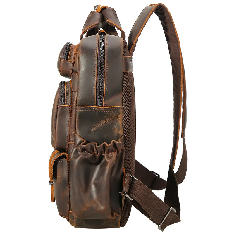 Crazy Horse Leather Laptop Backpack Men Travel Backpack Vintage Casual Backpack