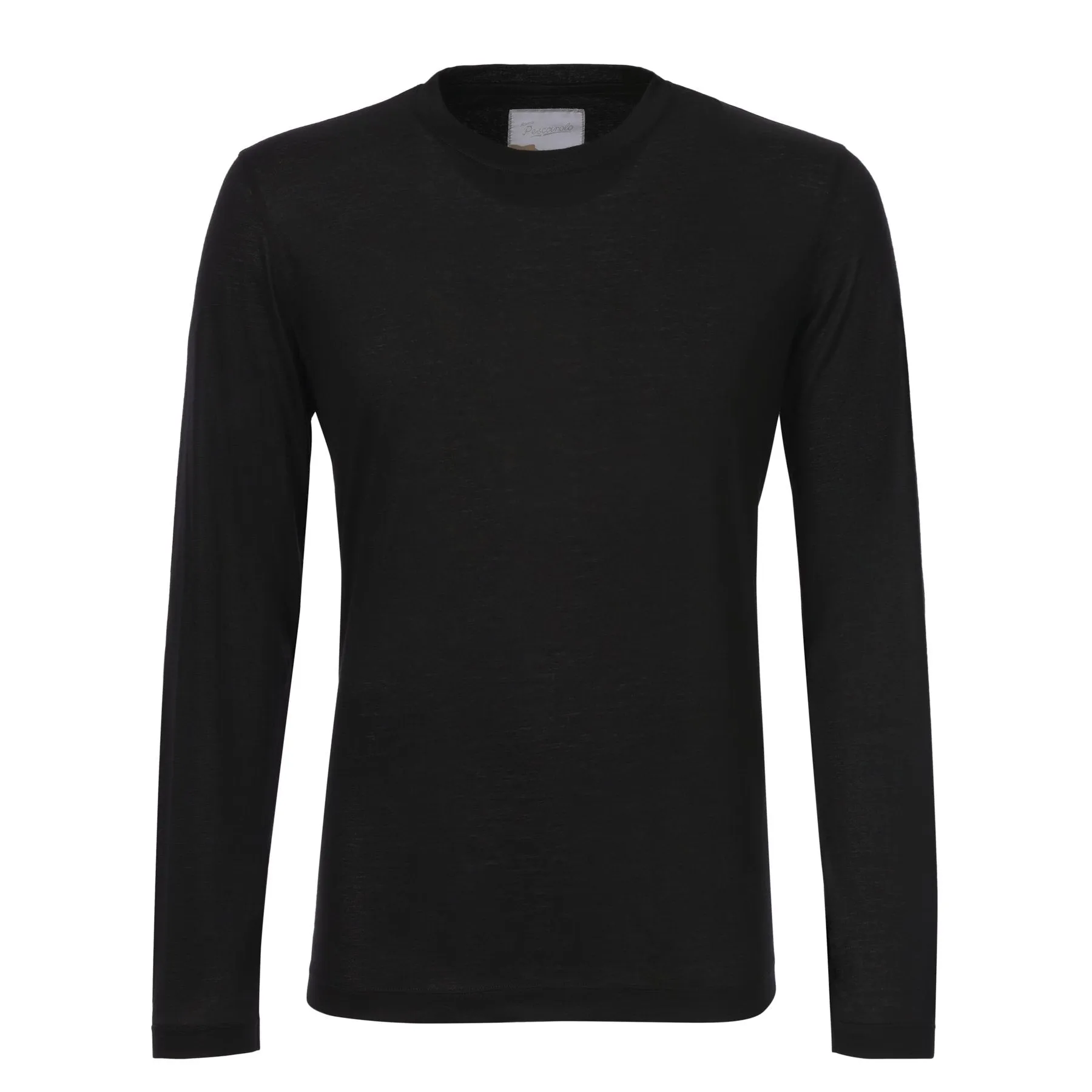 Crew-Neck Cashmere Long Sleeve T-Shirt in Black