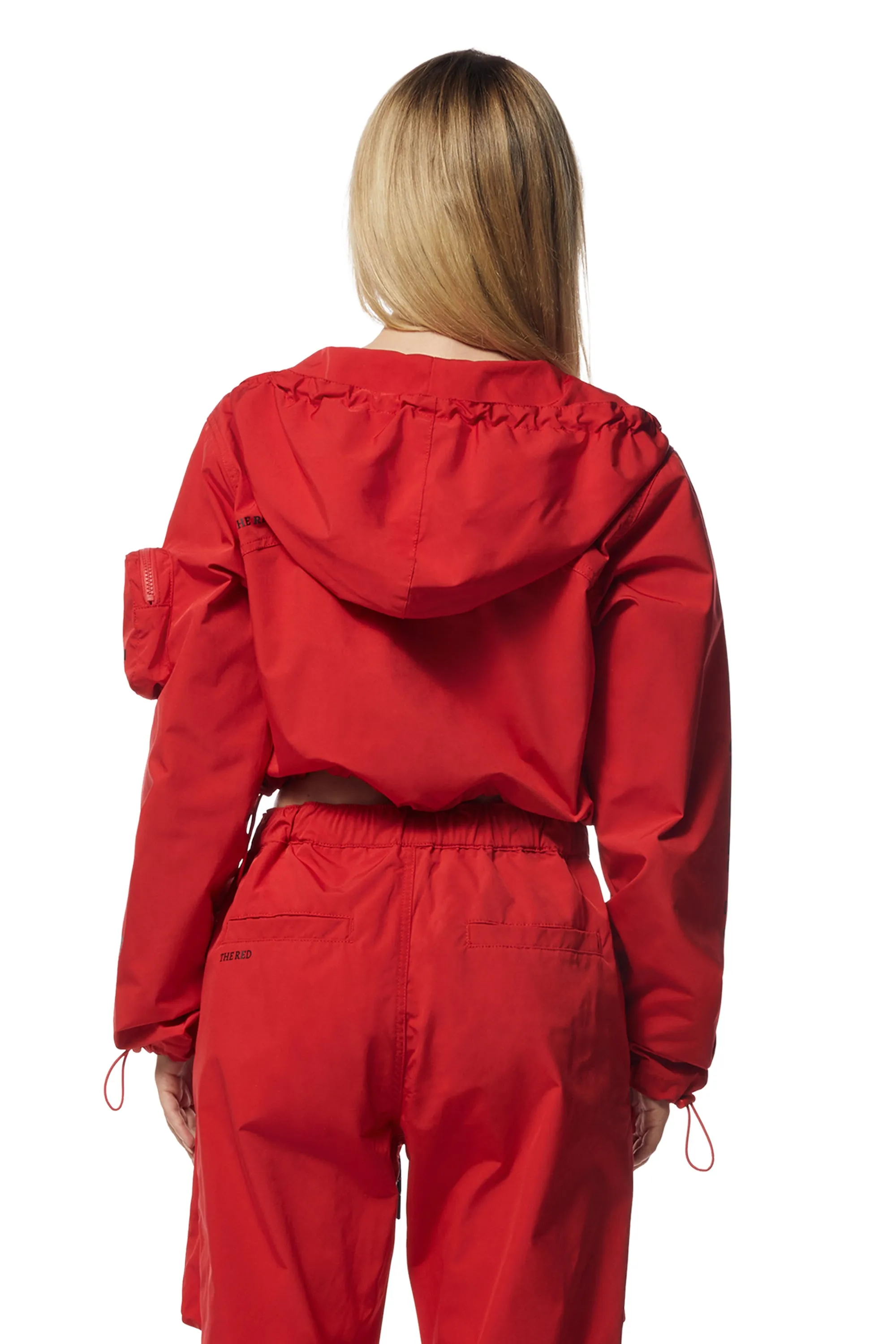 Cropped Windbreaker Full Zip Jacket - True Red