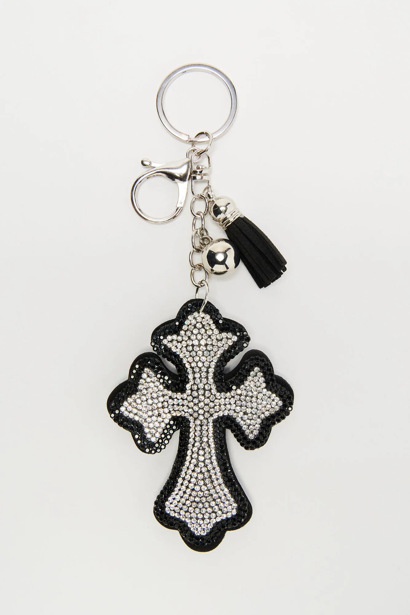 Dazzling Cross Handbag Charm - Silver/Black