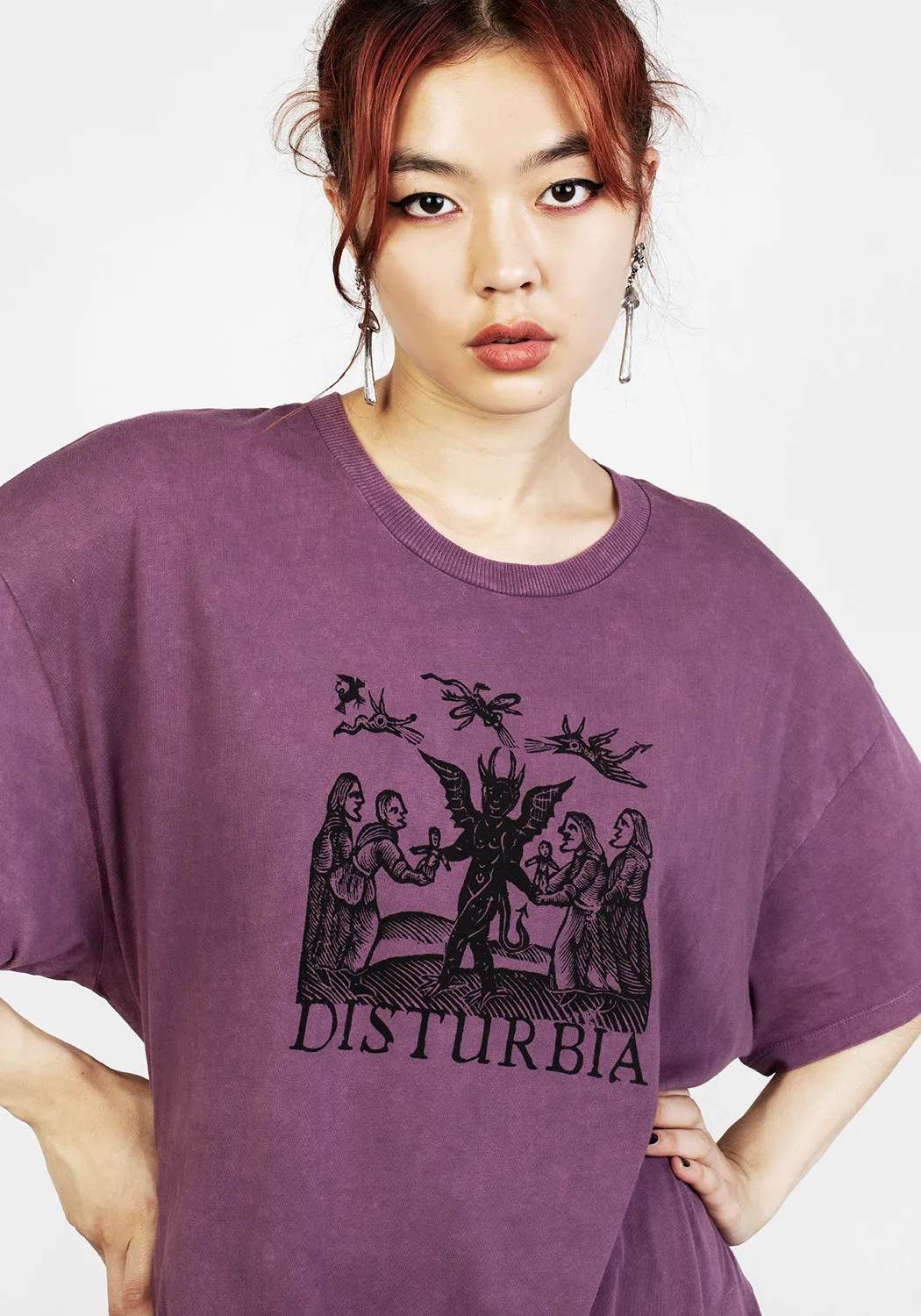 Devil Purple Acid Wash Oversized Tee