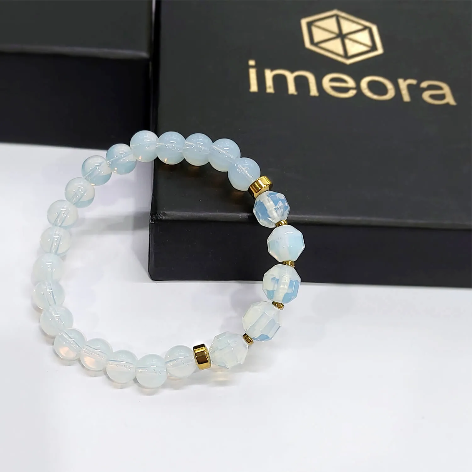 Diamond Cut Opal With Golden Hematite Natural Stone Bracelet