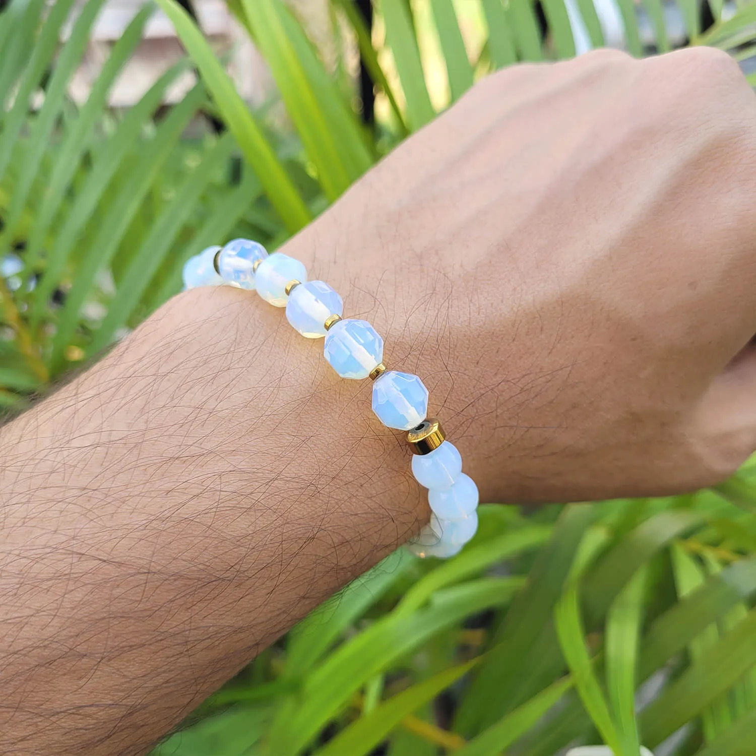 Diamond Cut Opal With Golden Hematite Natural Stone Bracelet