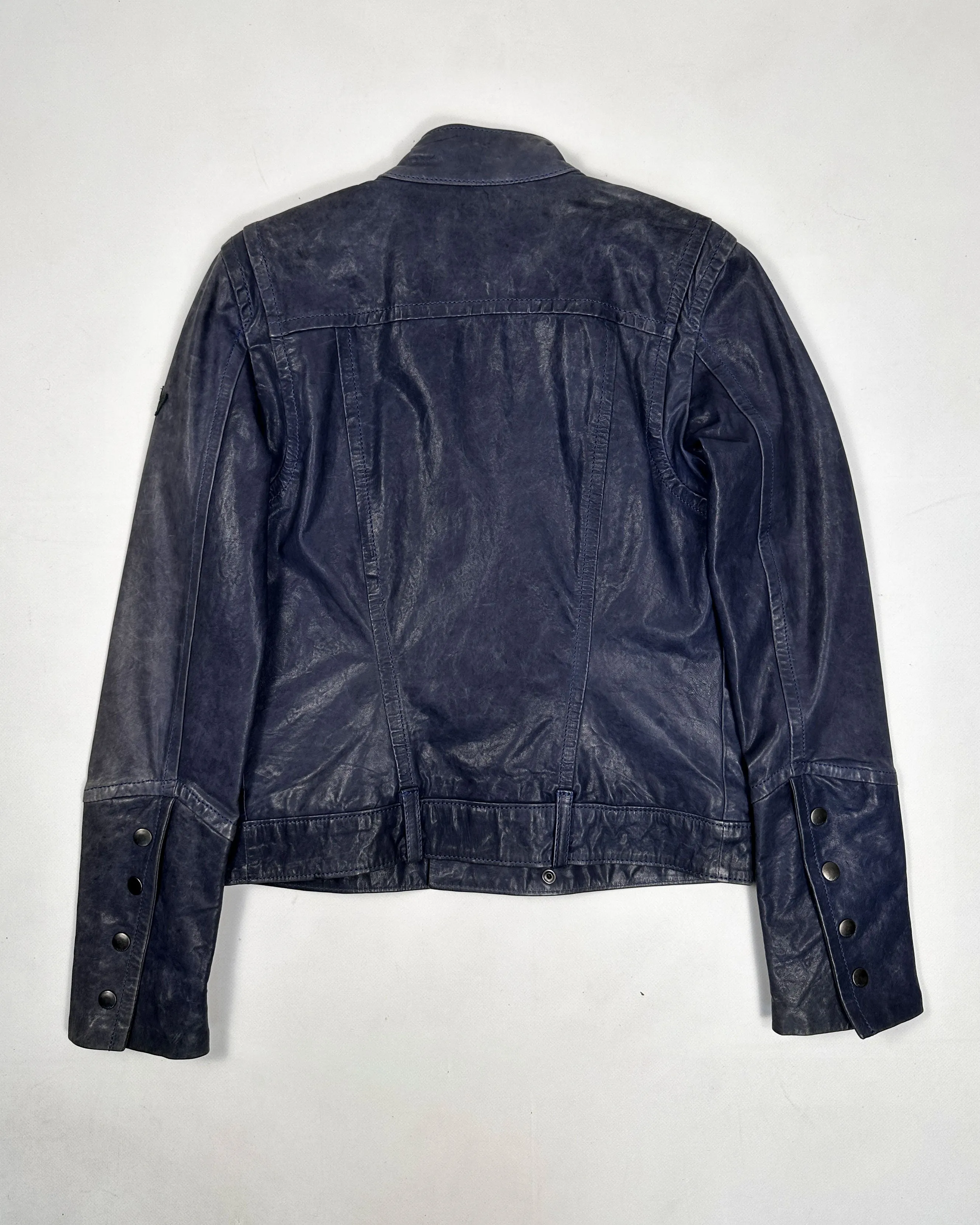 Diesel Dark Blue Cropped Leather Jacket 2000's