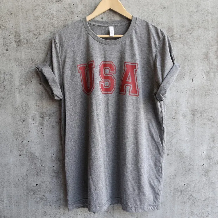 Distracted - USA Unisex Triblend Graphic Tee in Grey/Red