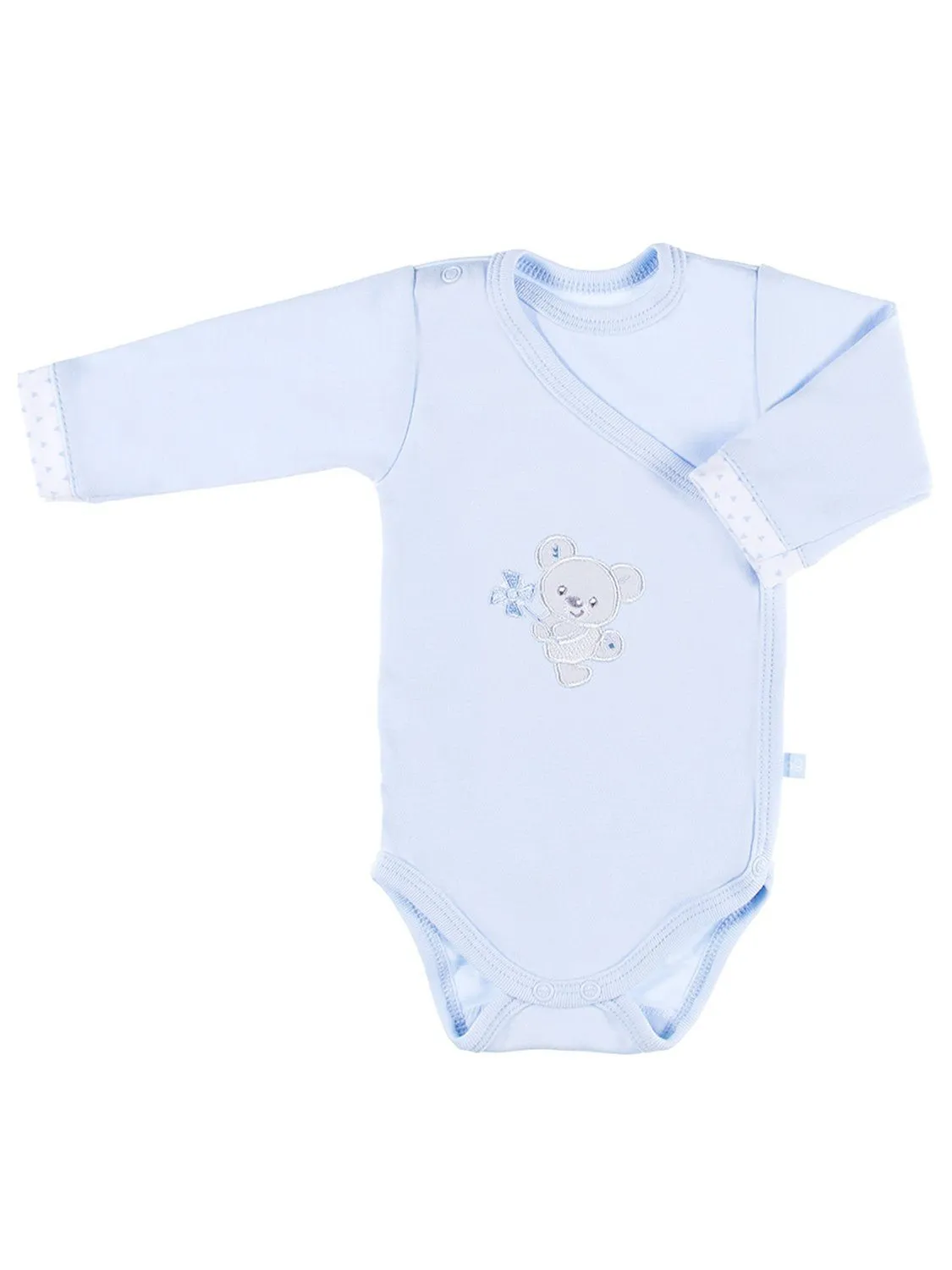 Early Baby Bodysuit, Embroidered Bear Design - Blue