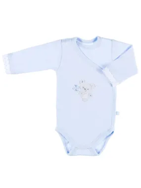 Early Baby Bodysuit, Embroidered Bear Design - Blue