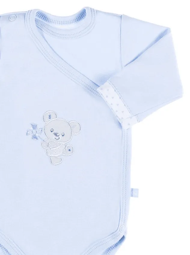 Early Baby Bodysuit, Embroidered Bear Design - Blue