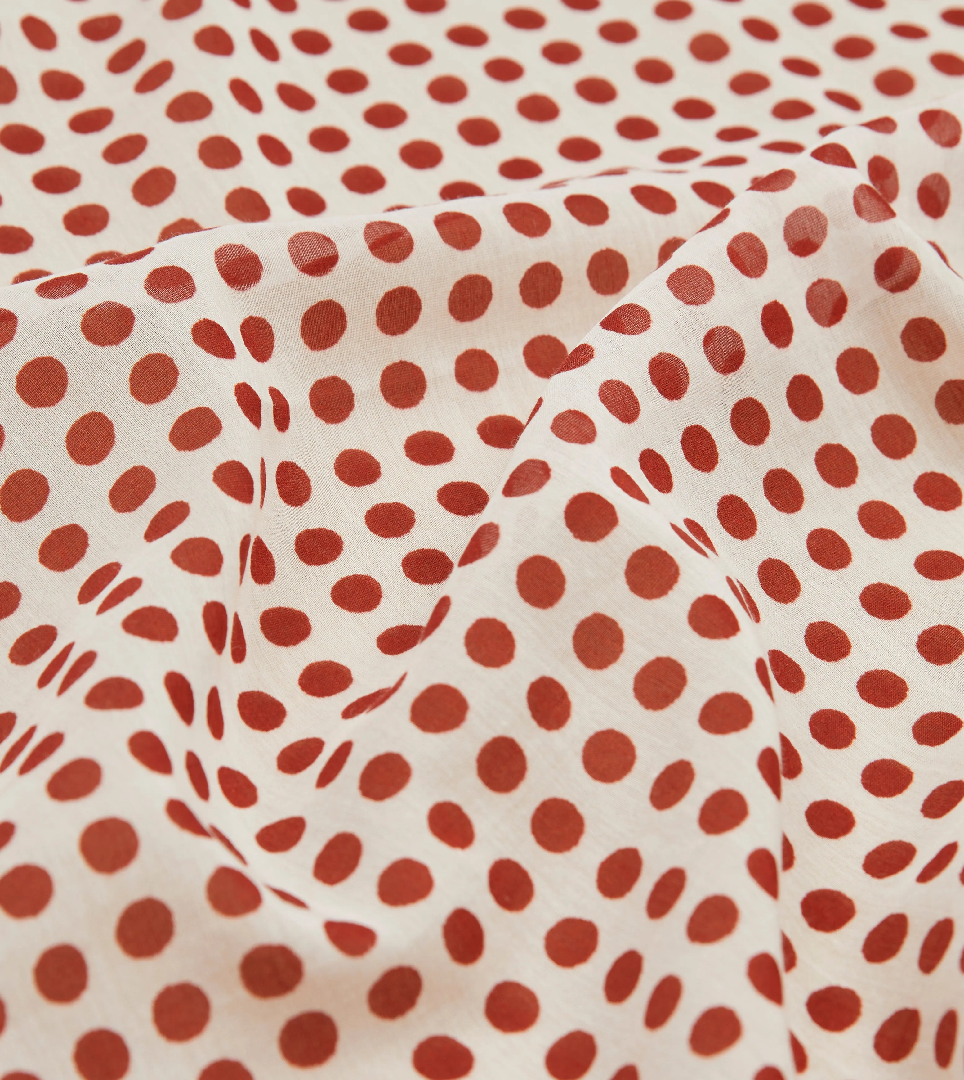 Ecru and Red Spots Print Silk-Cotton Bandana