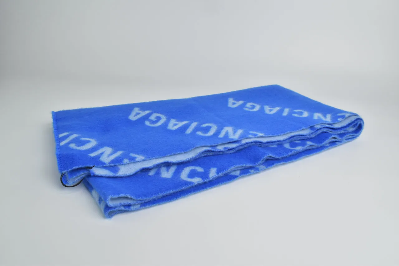 Electric Blue Logo-Knit Wool Scarf