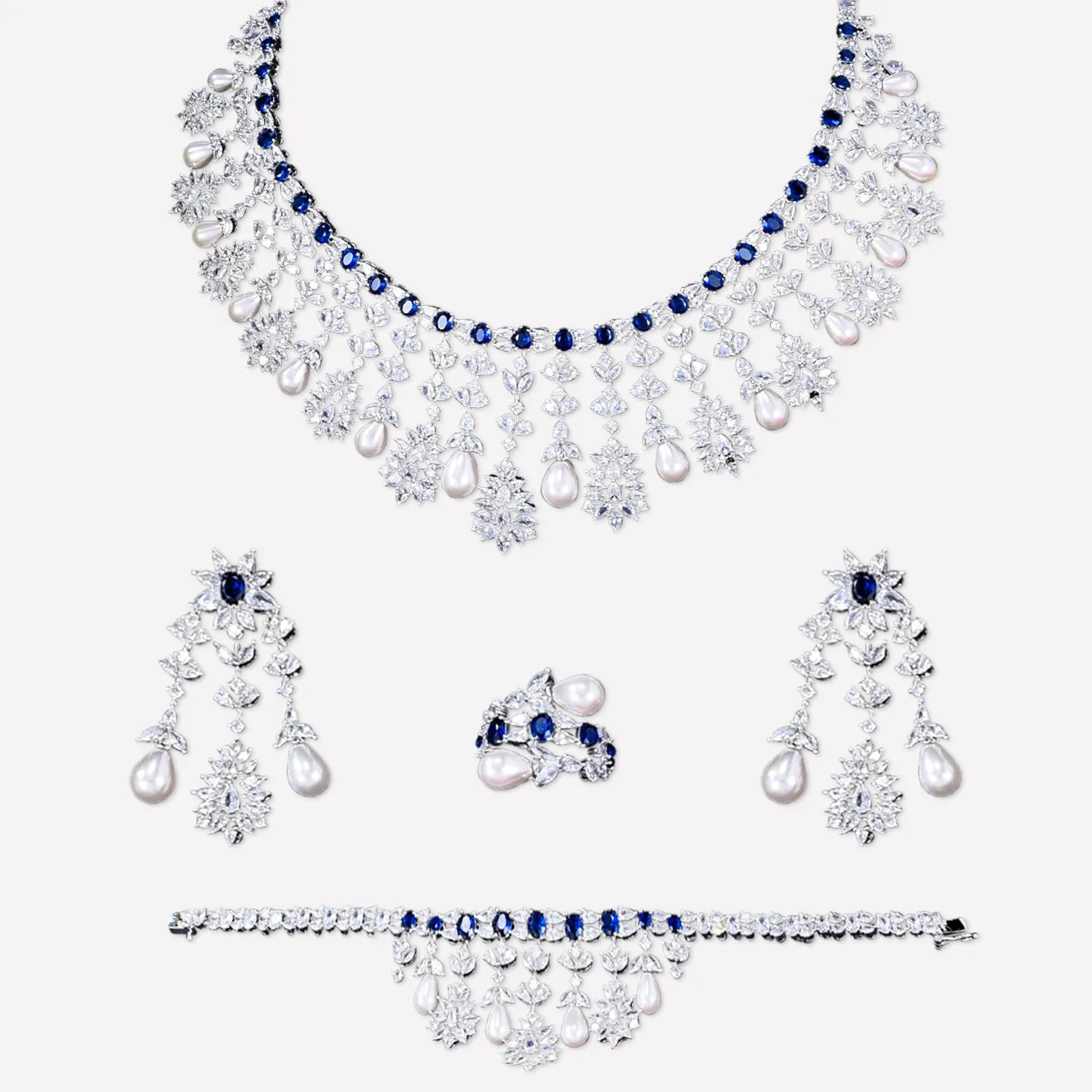 Elegant 4-Piece Pearl and Cubic Zirconia Formal Jewellery Sets