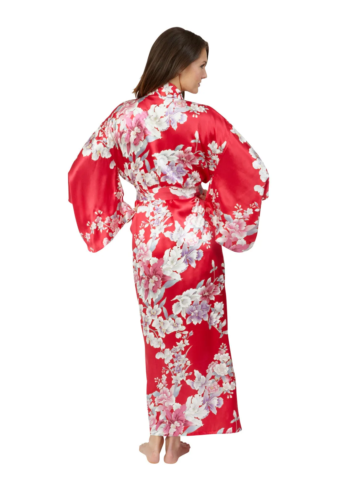 Elegant Orchids Long Silk Kimono