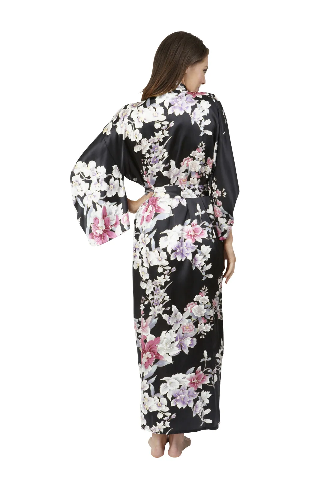 Elegant Orchids Long Silk Kimono