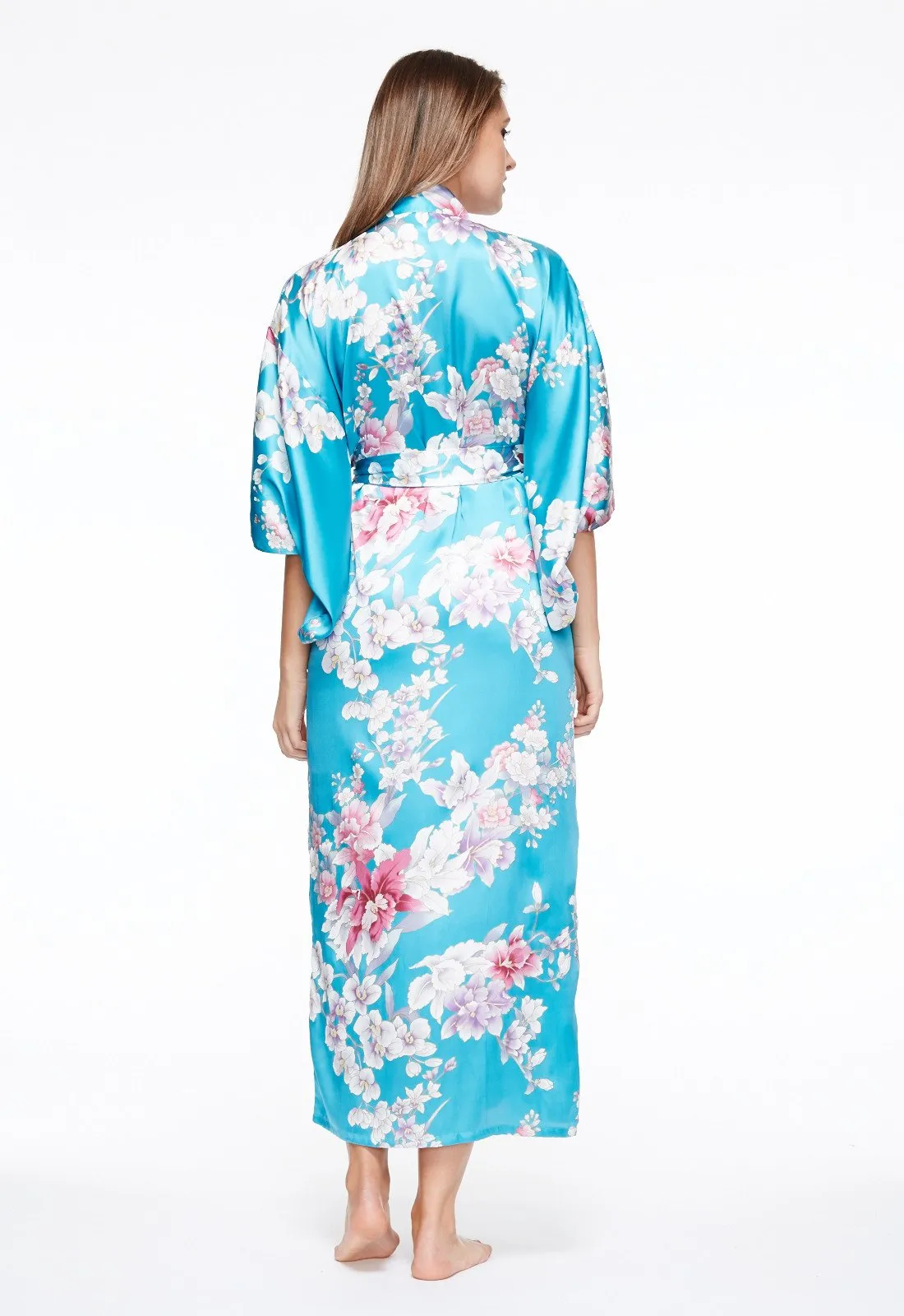 Elegant Orchids Long Silk Kimono