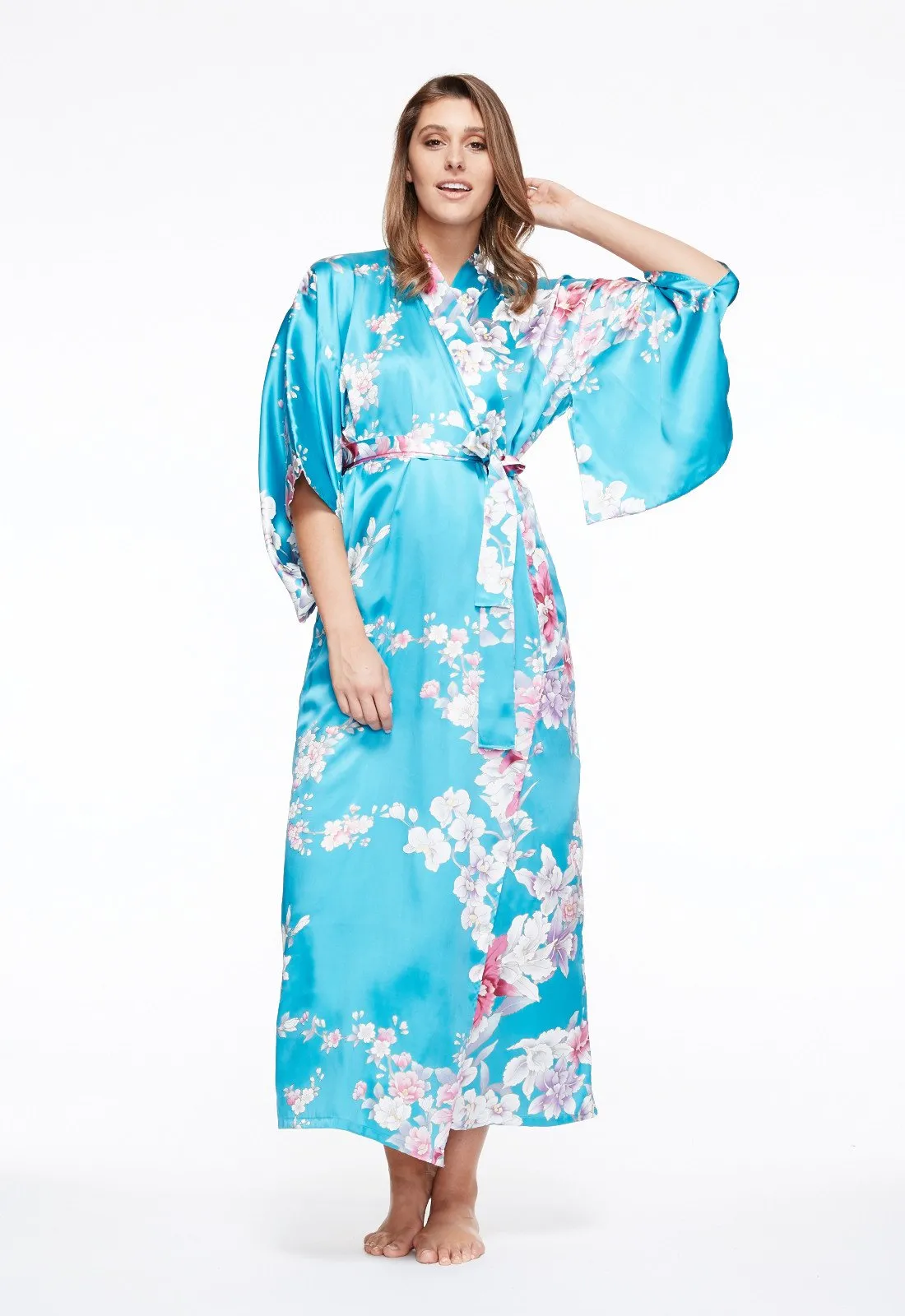 Elegant Orchids Long Silk Kimono