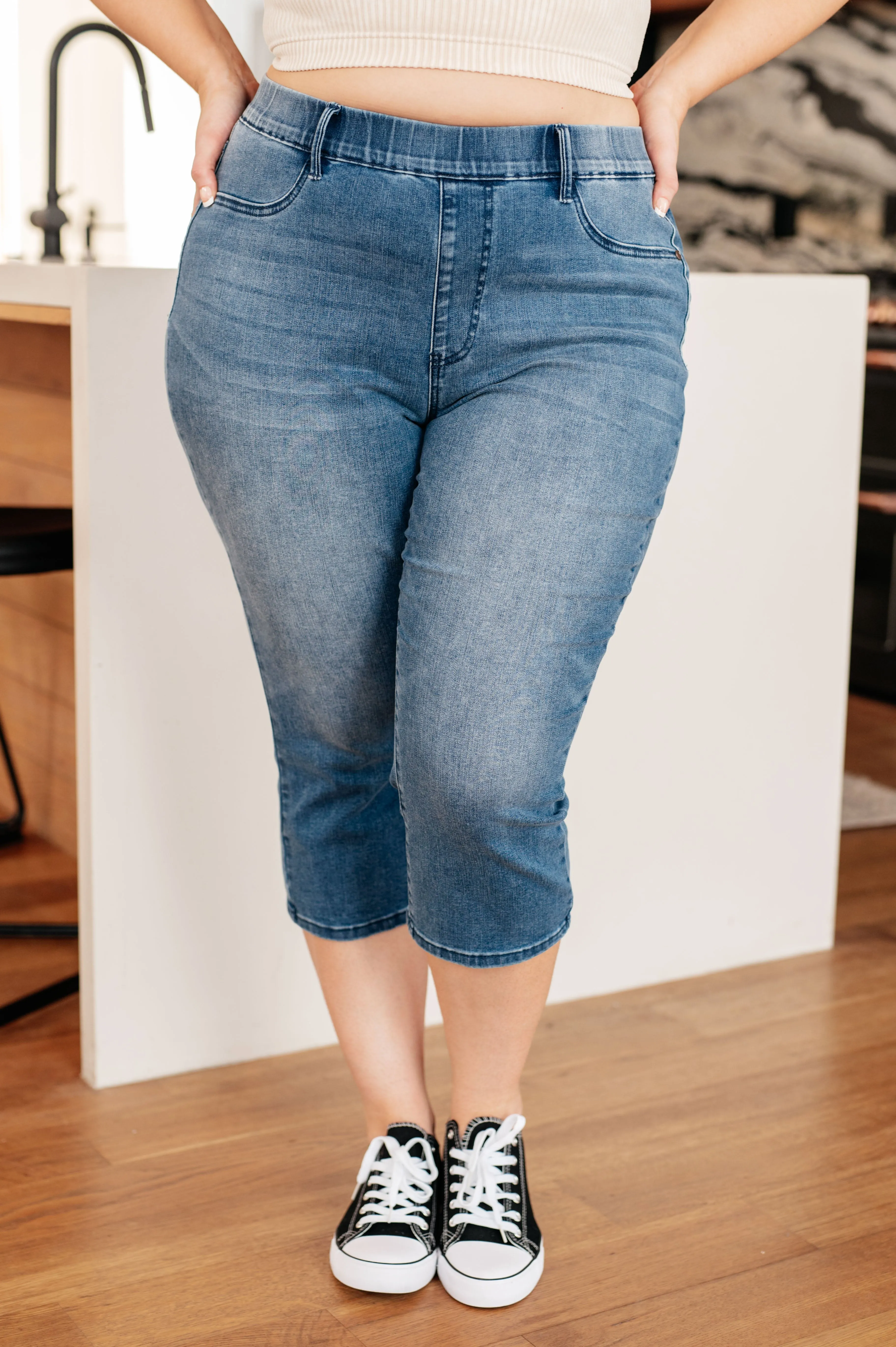 Emily High Rise Cool Denim Pull On Judy Blue Capri Jeans