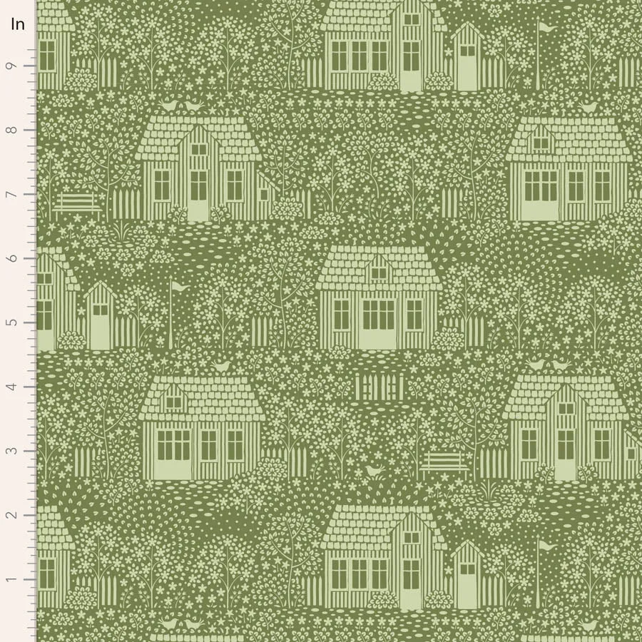 Fabric MY NEIGHBORHOOD MOSS  from Tilda, Hometown Collection, TIL110063