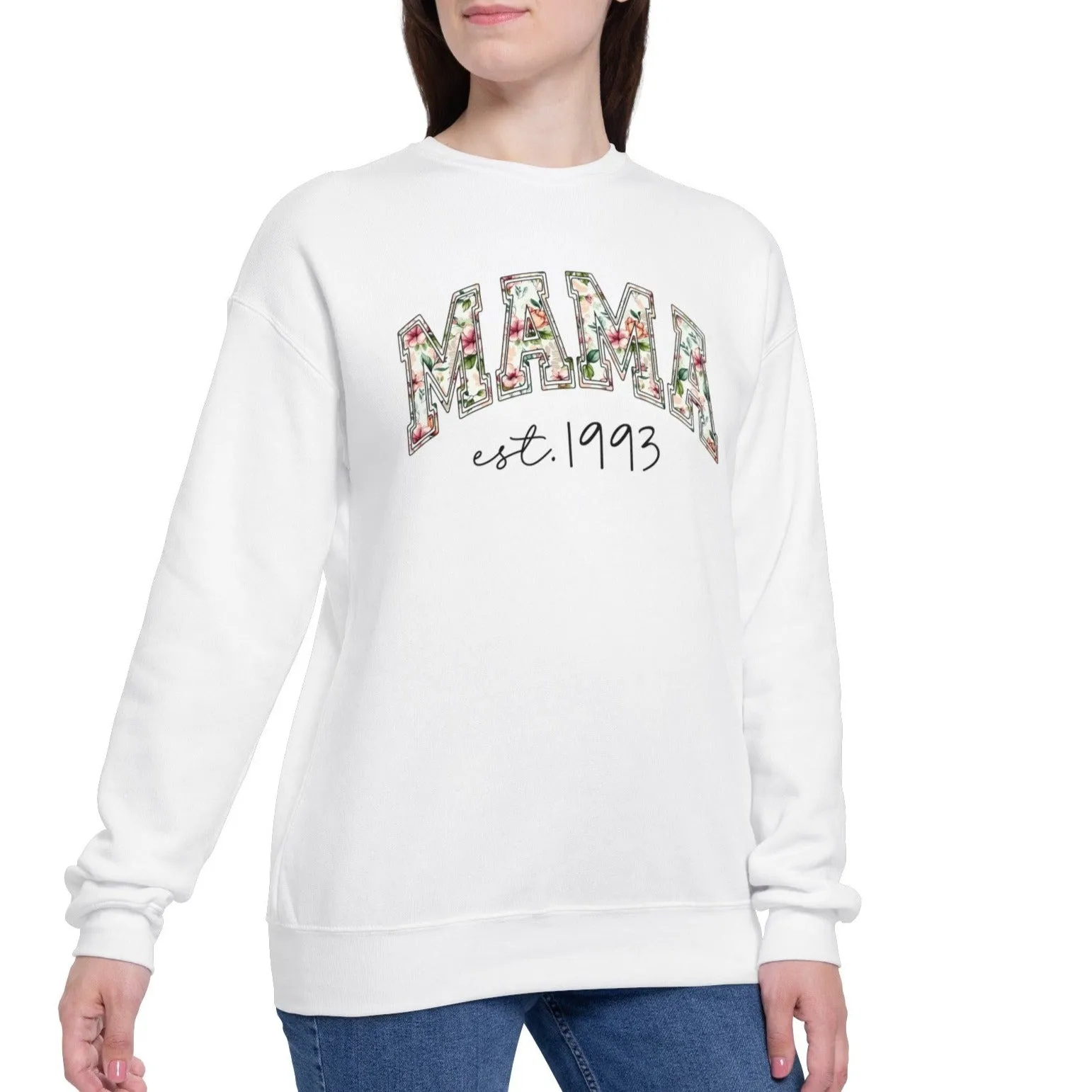 Floral Mama est. ___ Year ( Customized ) - Bella & Canva Sweatshirt