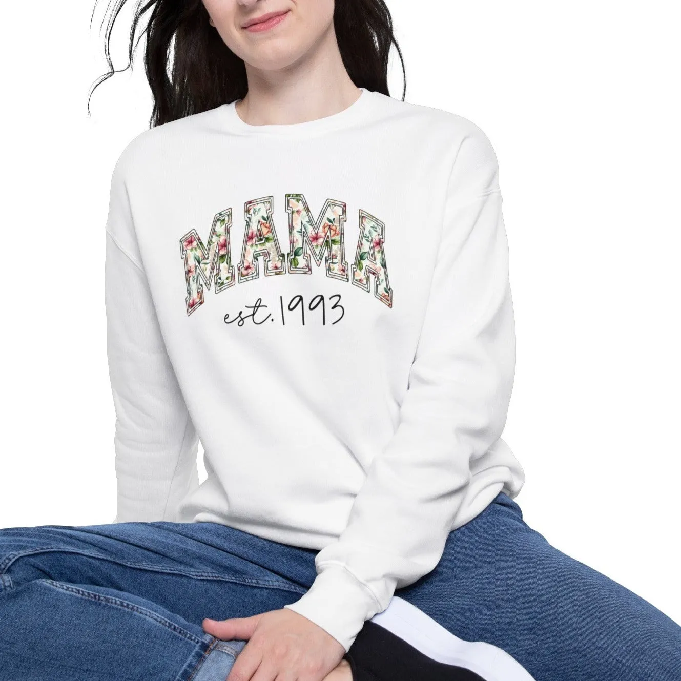 Floral Mama est. ___ Year ( Customized ) - Bella & Canva Sweatshirt