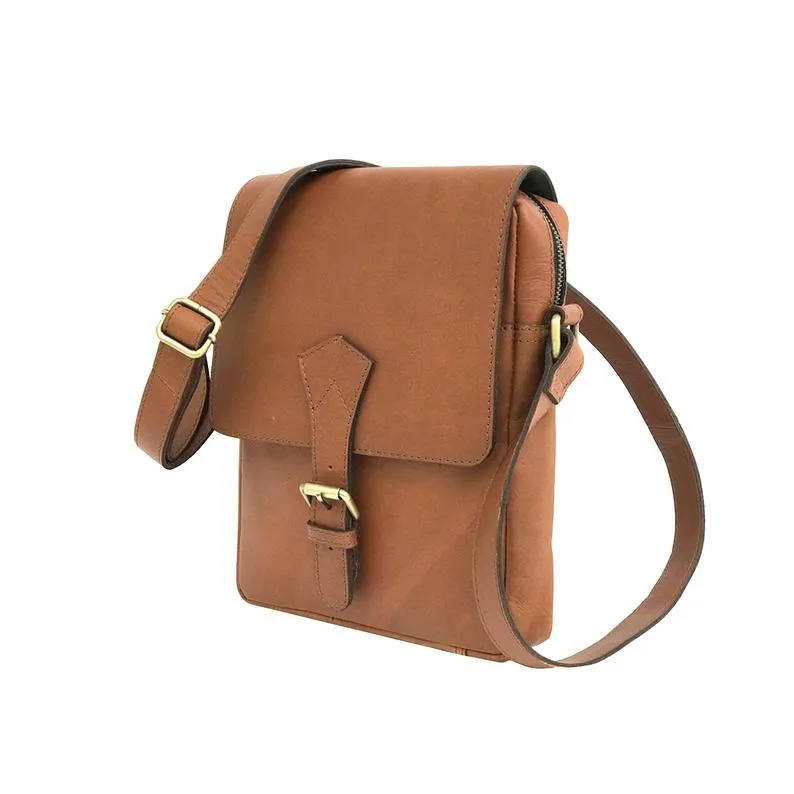 Full-grain Buffalo Leather Sling Messenger Bag - Sandstone Brown