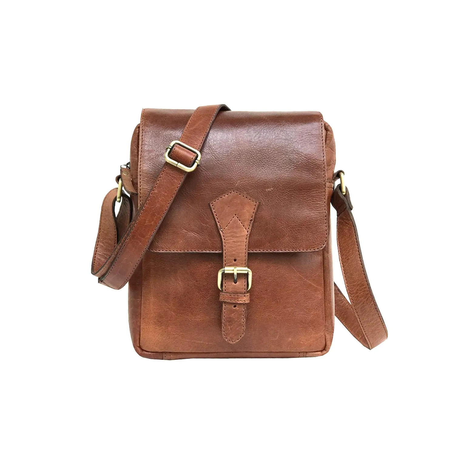 Full-grain Buffalo Leather Sling Messenger Bag - Sandstone Brown