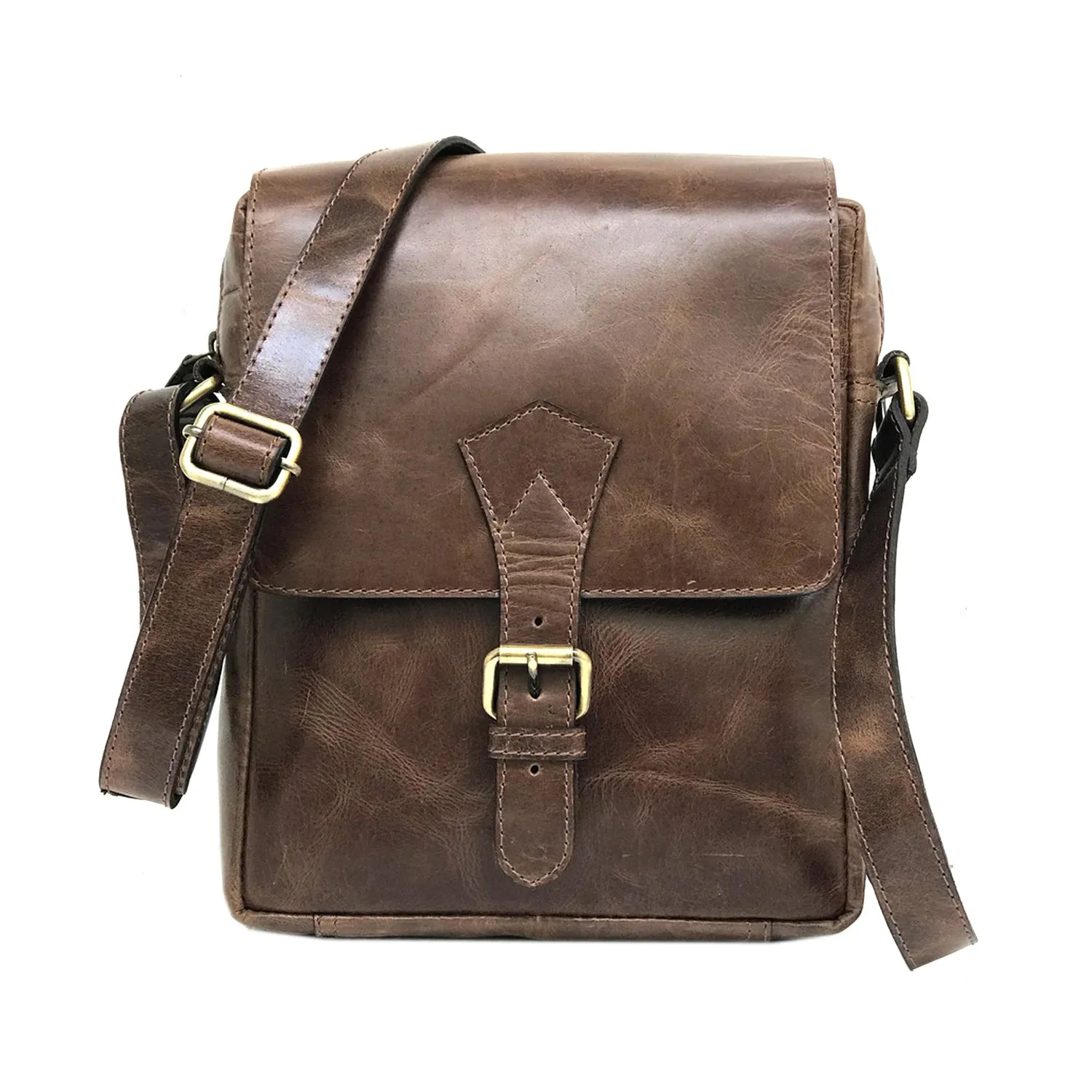 Full-grain Buffalo Leather Sling Messenger Bag - Sandstone Brown