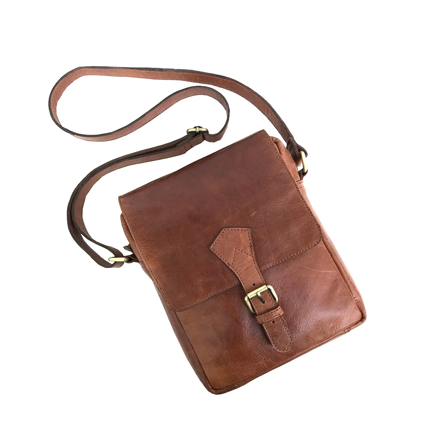 Full-grain Buffalo Leather Sling Messenger Bag - Sandstone Brown