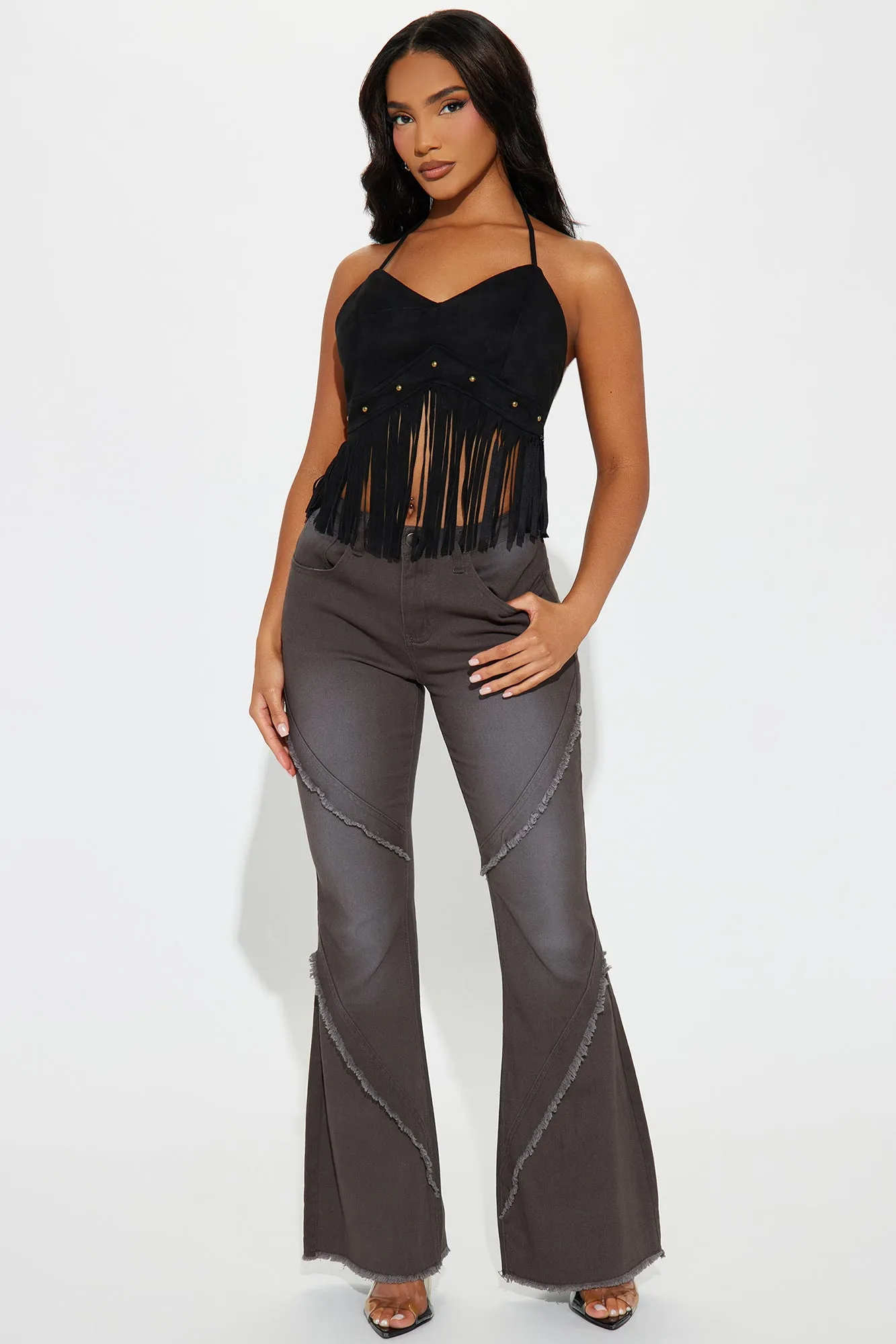 Giddy Up Faux Suede Halter Top - Black