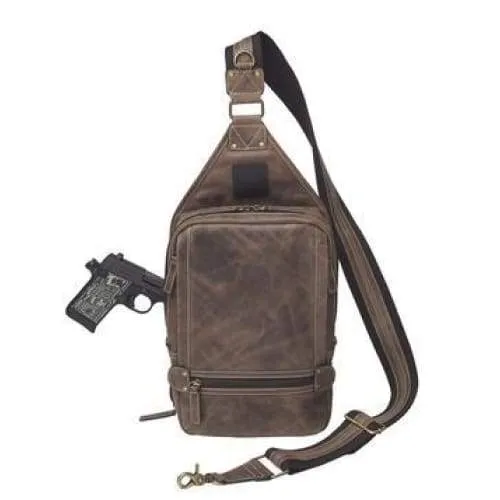 GTM Original RFID Lined Distressed Leather Concealed Carry Sling Bag