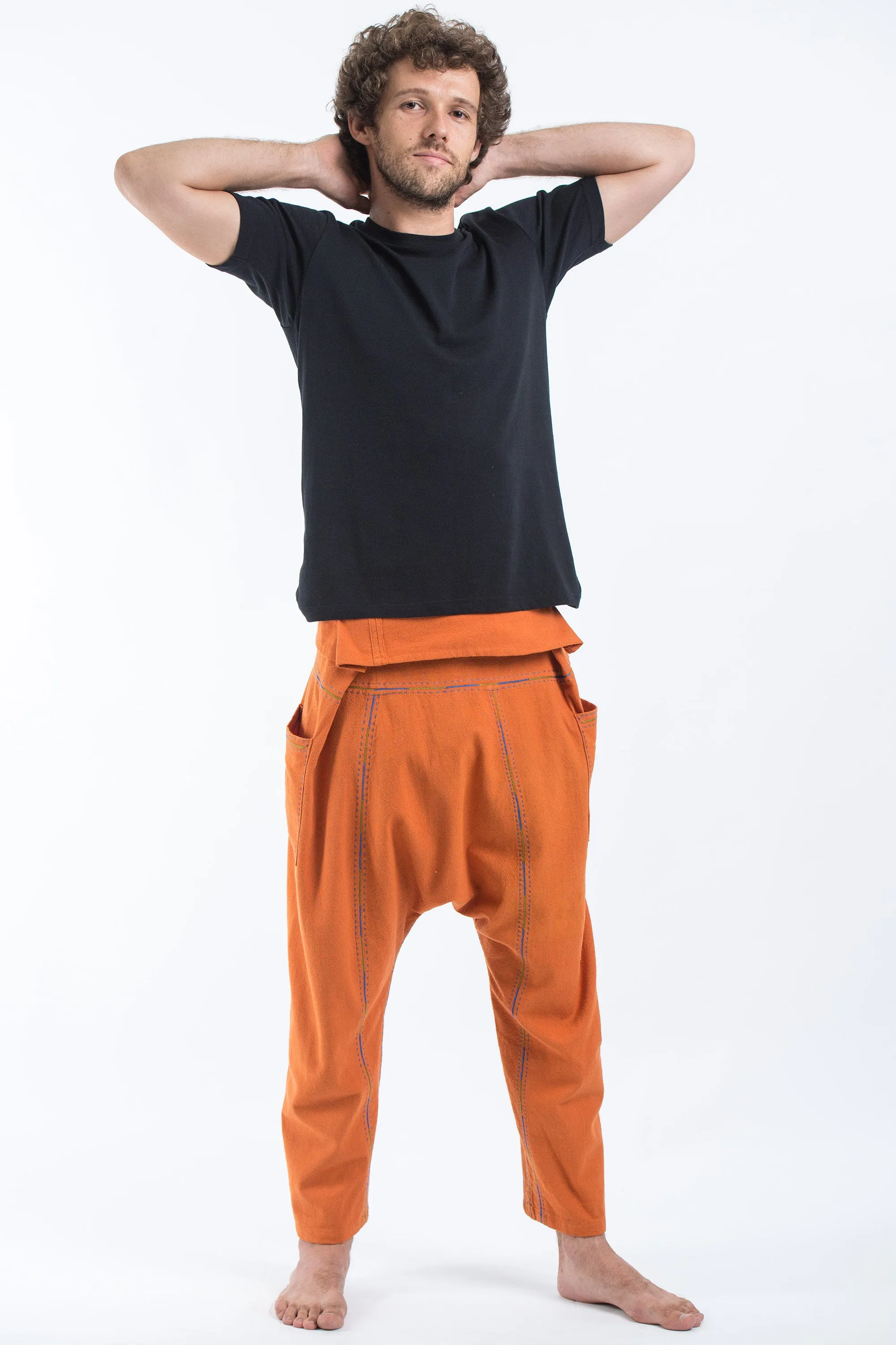 Hand Embroidered Men's Slim Cut Fisherman Pants in Orange