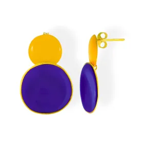 Handmade Gold Plated Silver Dangle Earrings with Yellow & Purple Enamel