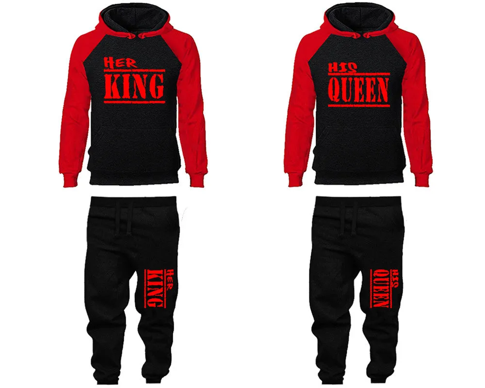 Her King His Queen Couple Hoodies and Jogger Pants, Matching Top and Bottom Set