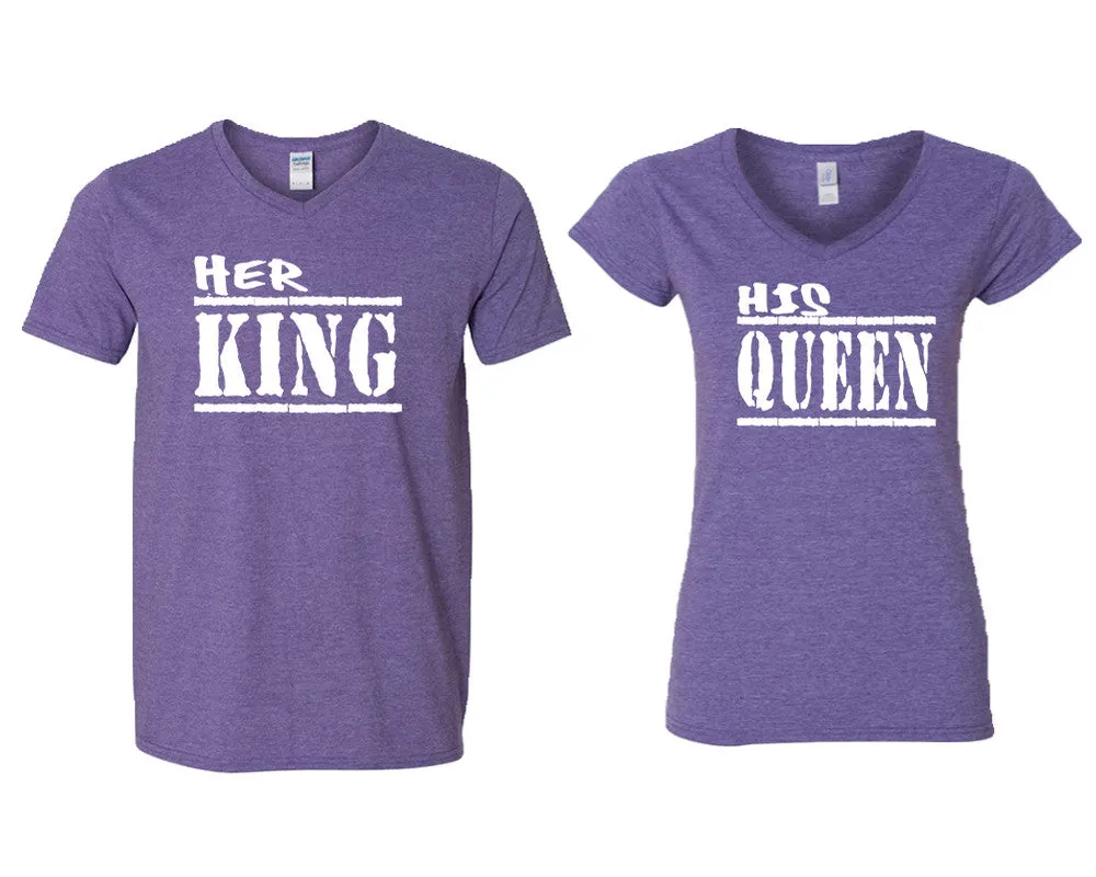 Her King His Queen Couple Matching V-Neck T-Shirts