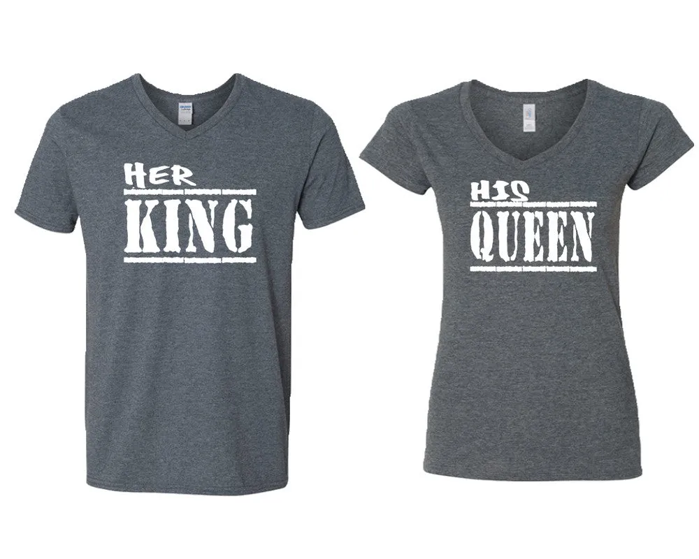 Her King His Queen Couple Matching V-Neck T-Shirts