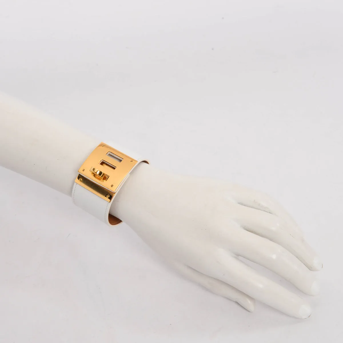 Hermes White Epsom Kelly Dog Bracelet