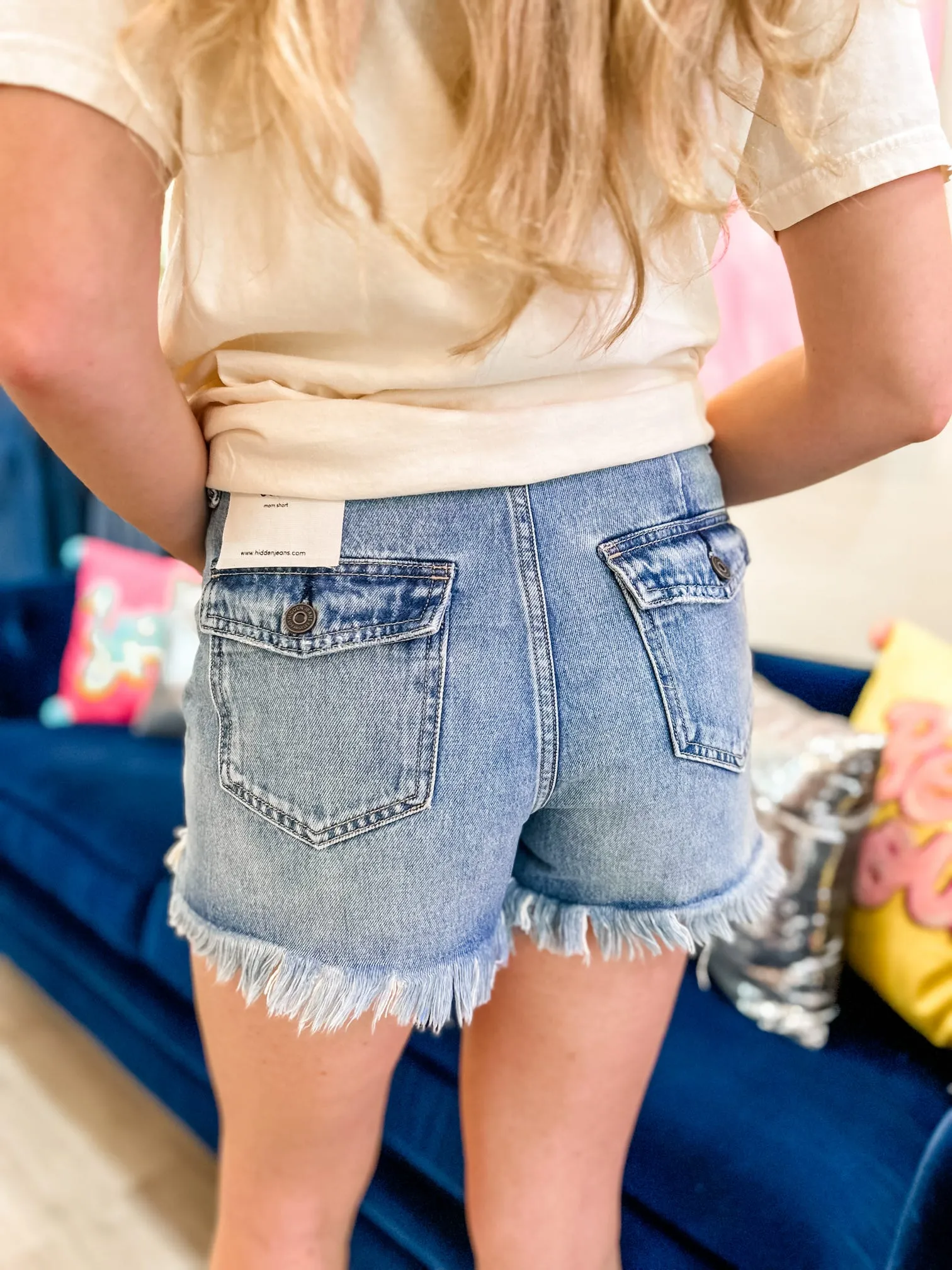 Hidden | Sofie Medium Blue Mom Shorts