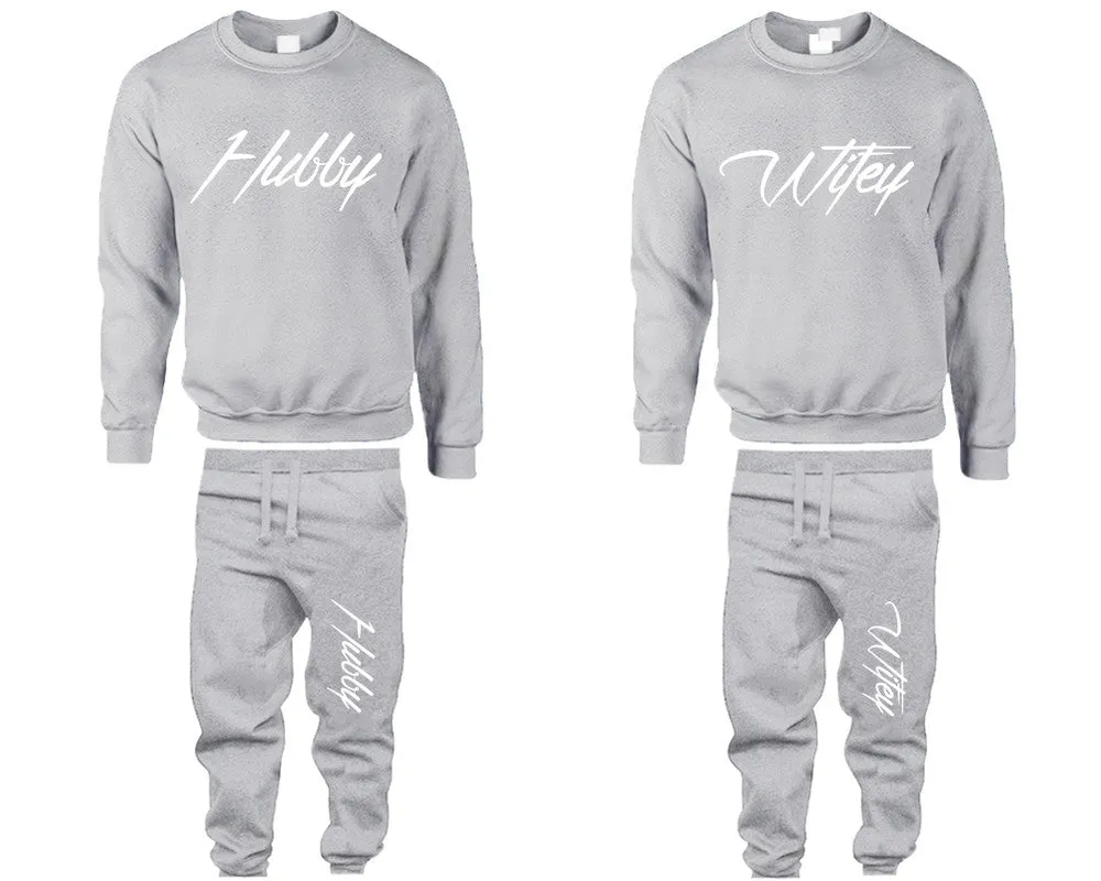 Hubby Wifey Couple Matching Crewneck Sweaters and Jogger Pants Top & Bottom Sets