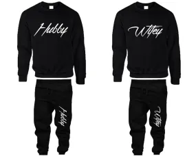 Hubby Wifey Couple Matching Crewneck Sweaters and Jogger Pants Top & Bottom Sets