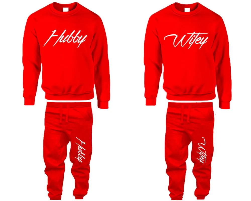 Hubby Wifey Couple Matching Crewneck Sweaters and Jogger Pants Top & Bottom Sets