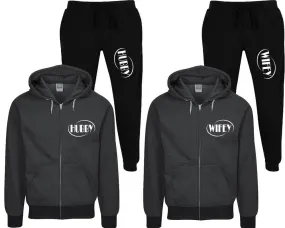 Hubby Wifey Couple Speckle Zipper Hoodies and Jogger Pants Matching Top&Bottom Sets