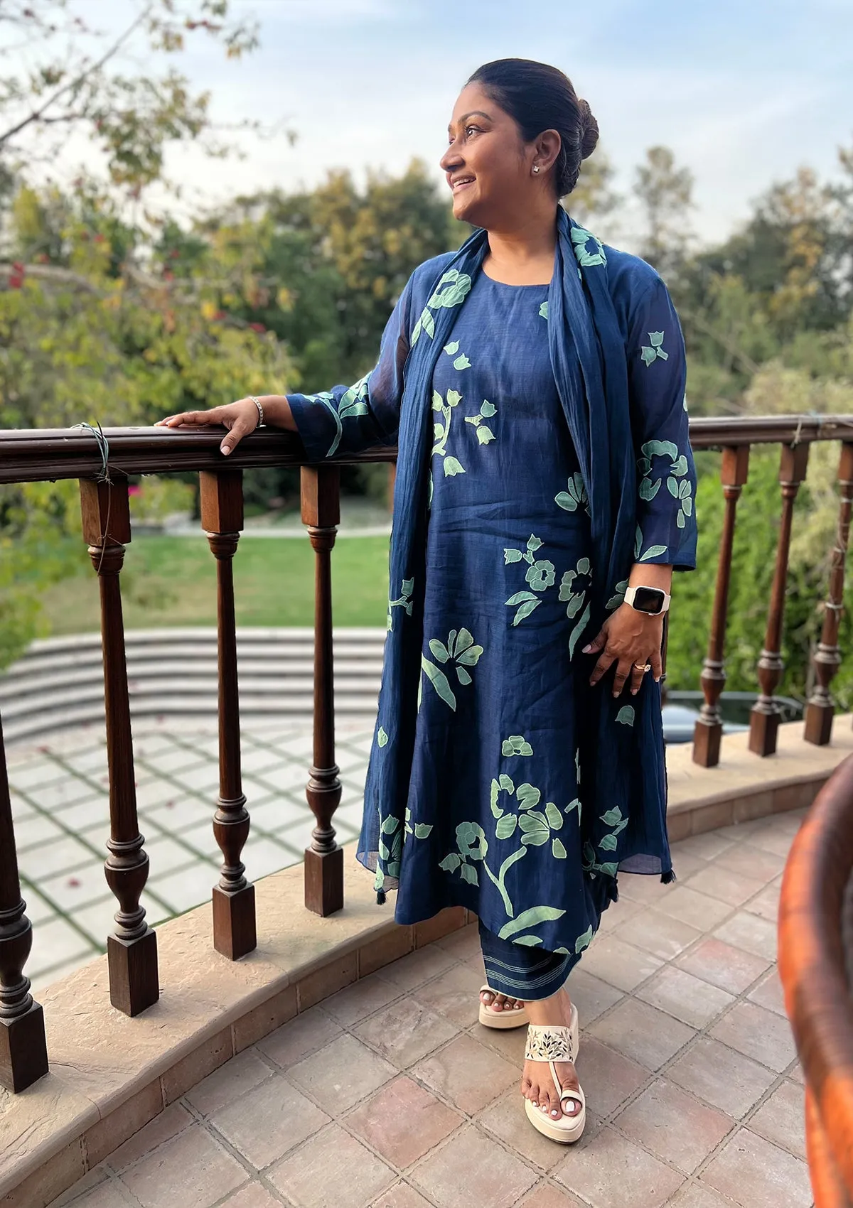 Indigo Floral Applique Kurta Set