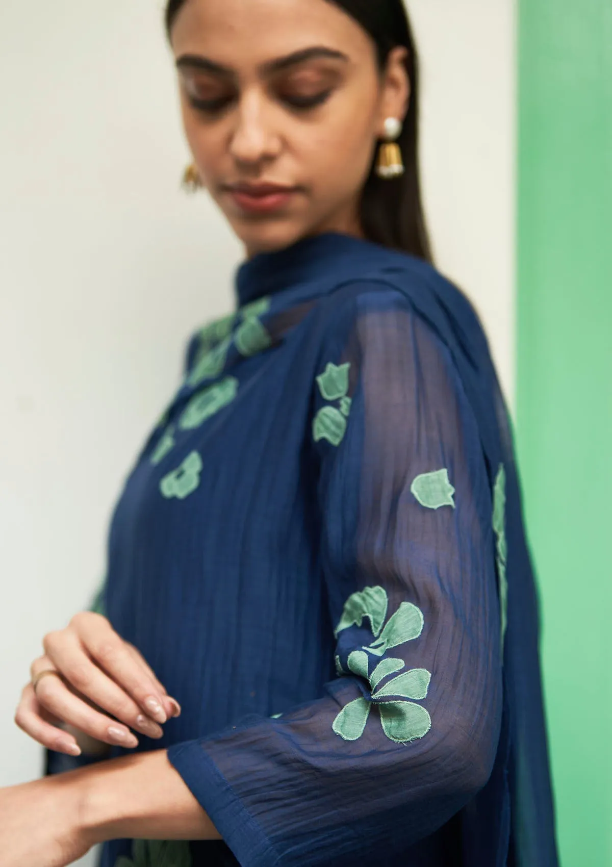 Indigo Floral Applique Kurta Set