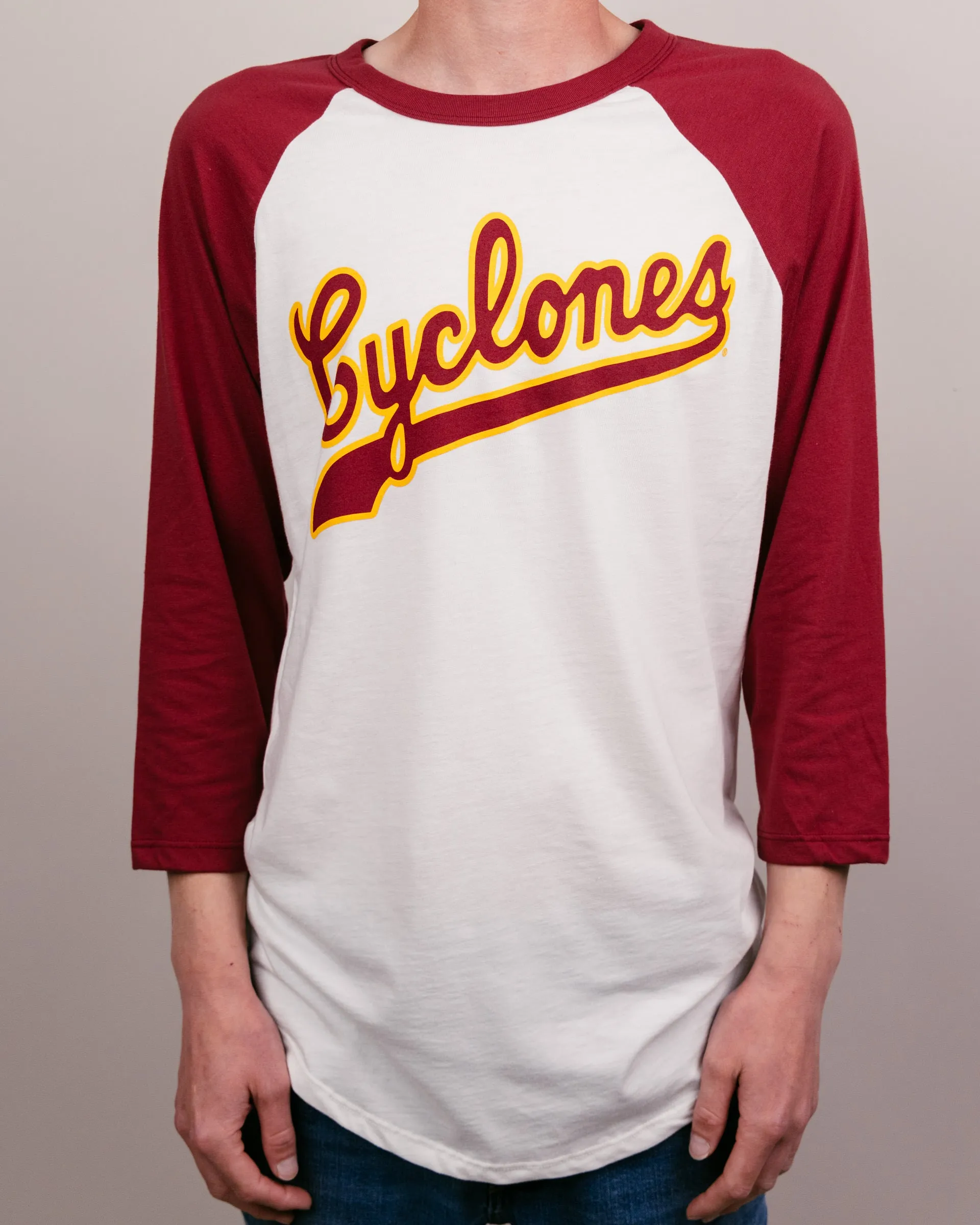 ISU Cyclones Script White & Cardinal Raglan