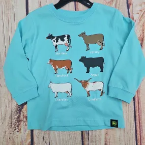 JOHN DEERE BOYS COW BREEDS LONG SLEEVE AQUA LP83531