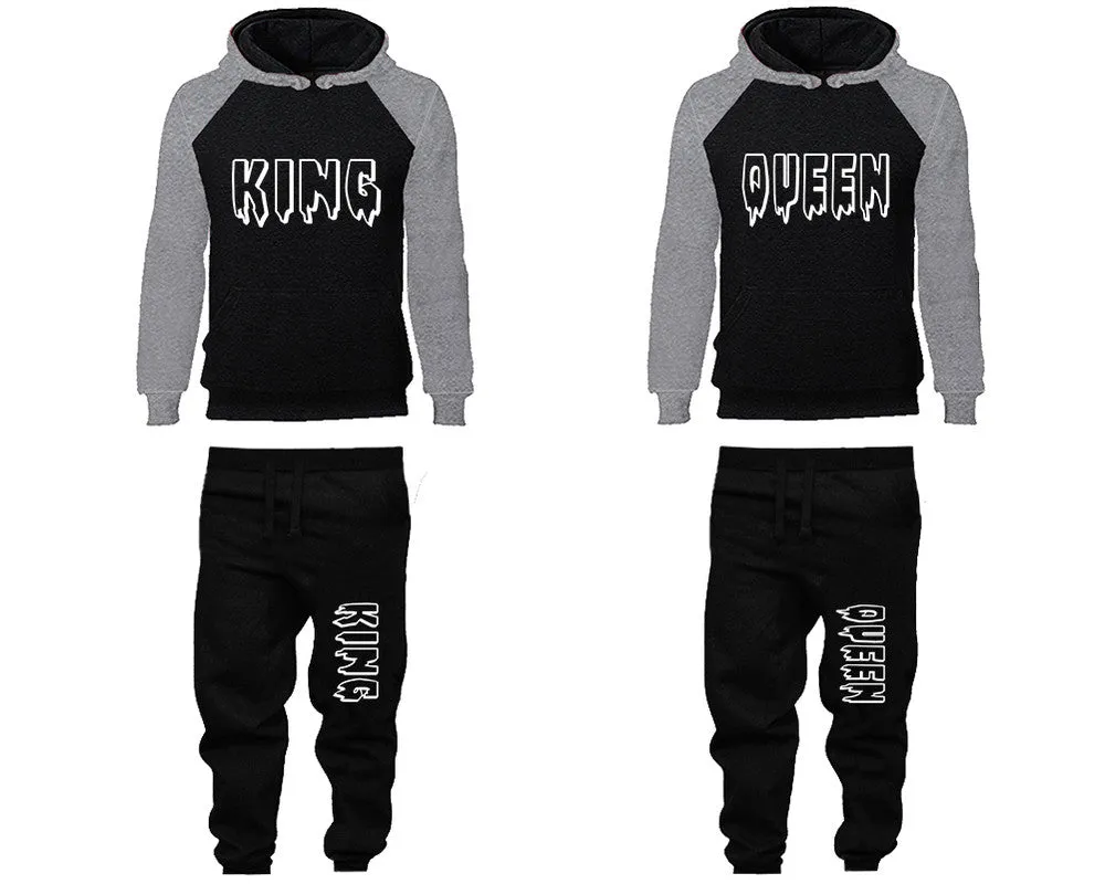 King Queen Couple Matching Hoodies and Jogger Pants Top Bottom Matching Set