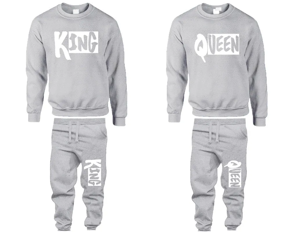 King Queen Couple Matching Top Bottom Set Sweaters and Jogger Pants