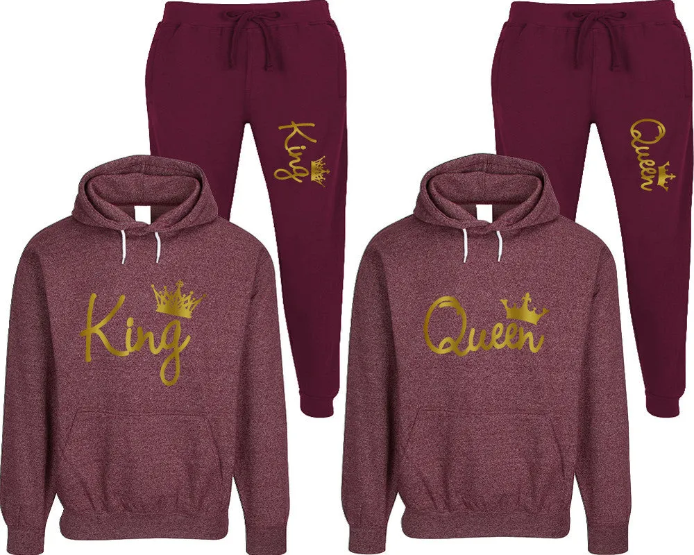 King Queen Couple Speckle Hoodies and Jogger Pants Matching Top&Bottom Sets